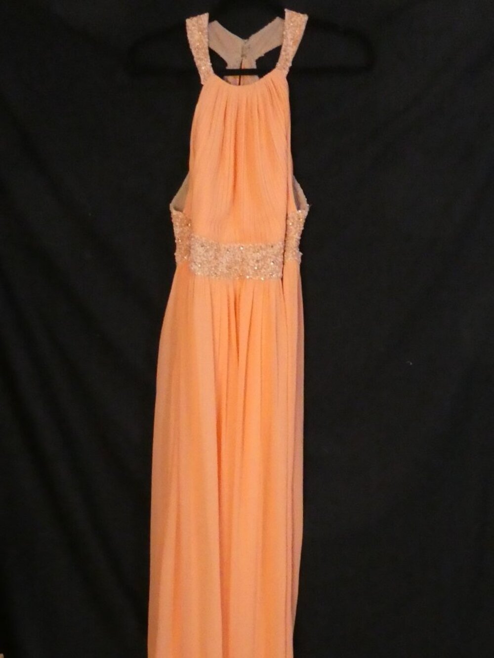 MANGO Suit Collection Beaded Halter Chiffon Maxi Dress Peach Orange - Size 9 - Picture 2 of 16